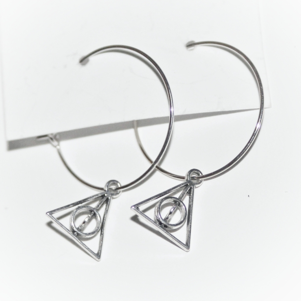 Silver Deathly Hallows hoop earrings